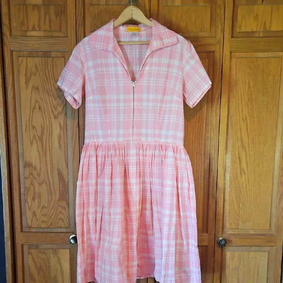 Pink Plaid Short Sleeve Dress - Picture 1 of 3